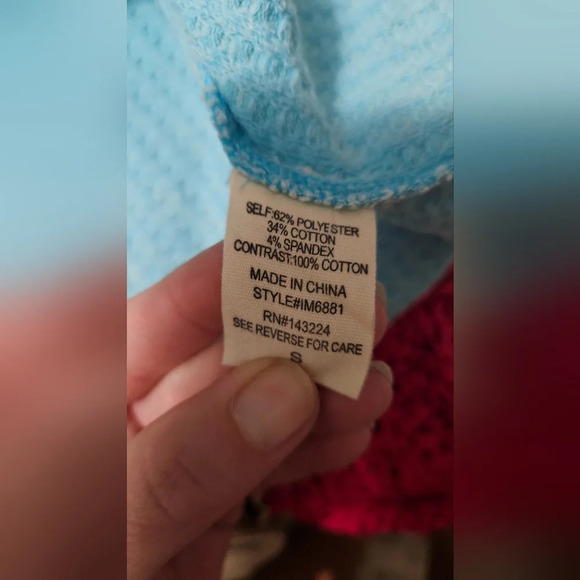 ILLA ILLA soft waffleknit mineral washed button up short sleeve top. Aqua. Small - Picture 9 of 10